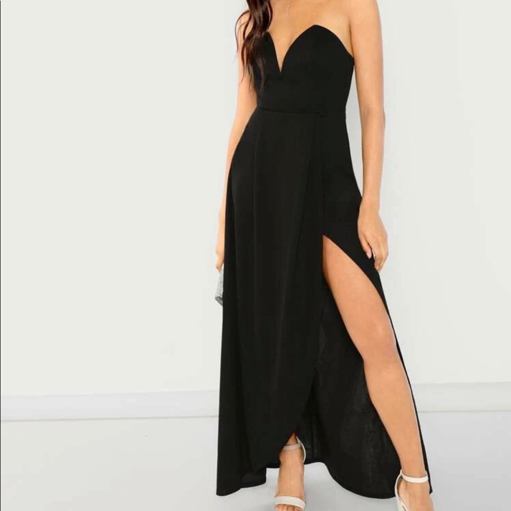 V Cut Tube Split Maxi Dress